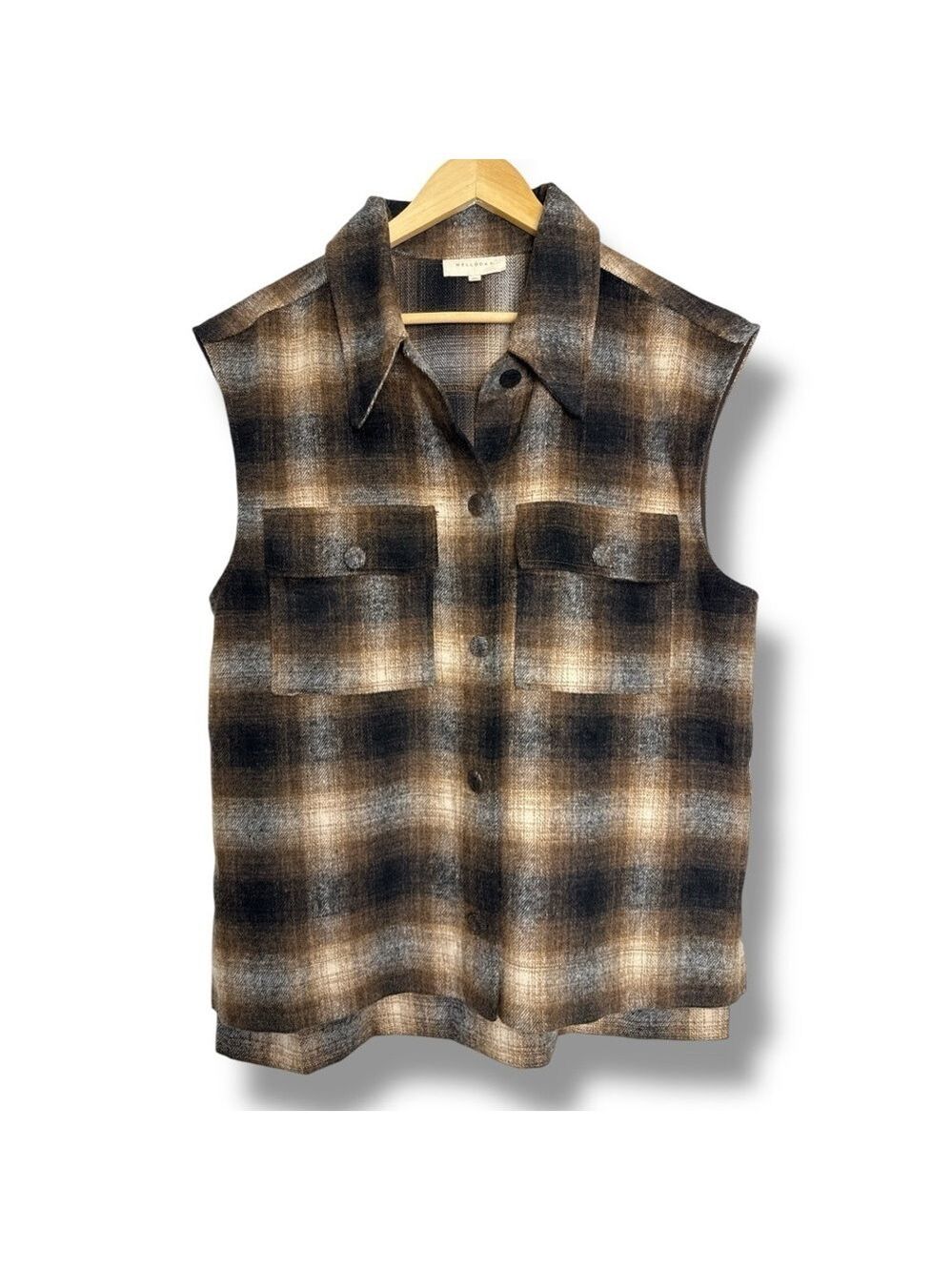 Mellowday Plaid Brown Layering Flannel Vest Wool Blend Size M
